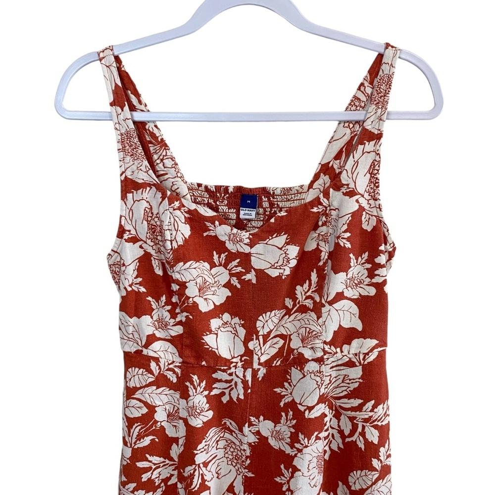 Old Navy - Orange/White Floral Print Linen Blend Midi Dress - M - Picture 3 of 7